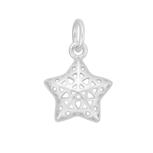 Sterling Silver Hollow Out Filigree Puffy Star Lucky Charm Pendant