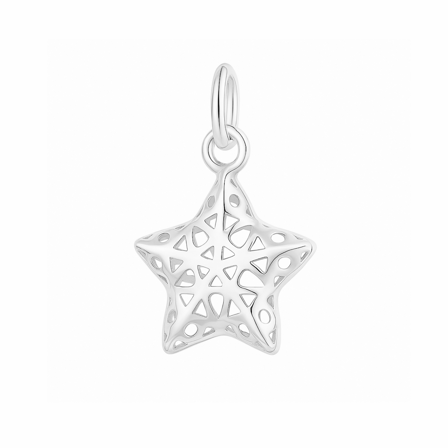 Sterling Silver Hollow Out Filigree Puffy Star Lucky Charm Pendant