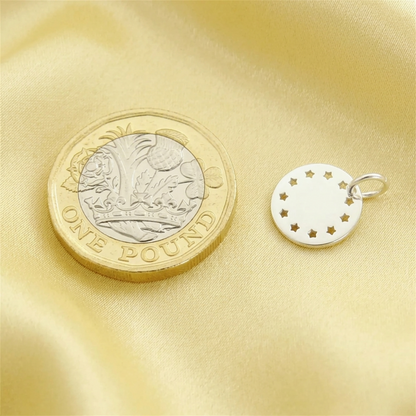 Shiny Disc Star Charm small silver round pendant disc with star design and hanging loop