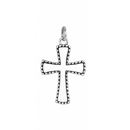 Sterling Silver 11mm Shiny Beaded Edge Charm Cross / Heart / Circle Pendant