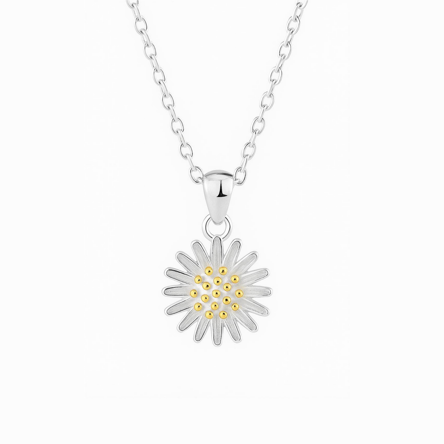 Sterling Silver 12.5mm Daisy Sun Flower Pendant Necklace