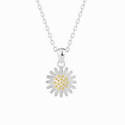 Sterling Silver 12.5mm Daisy Sun Flower Pendant Necklace
