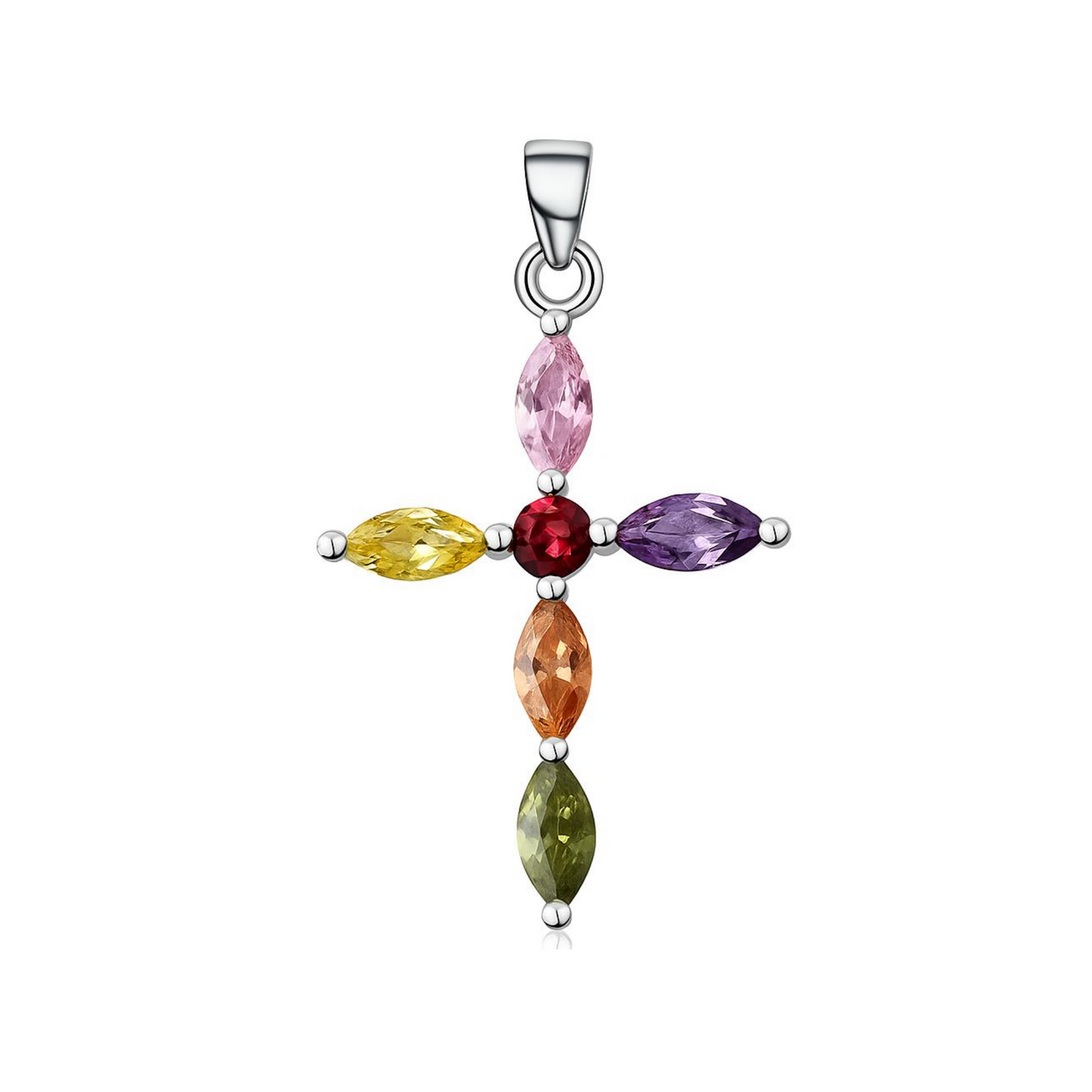 Sterling Silver Muti-Coloured CZ Cross Necklace Pendant