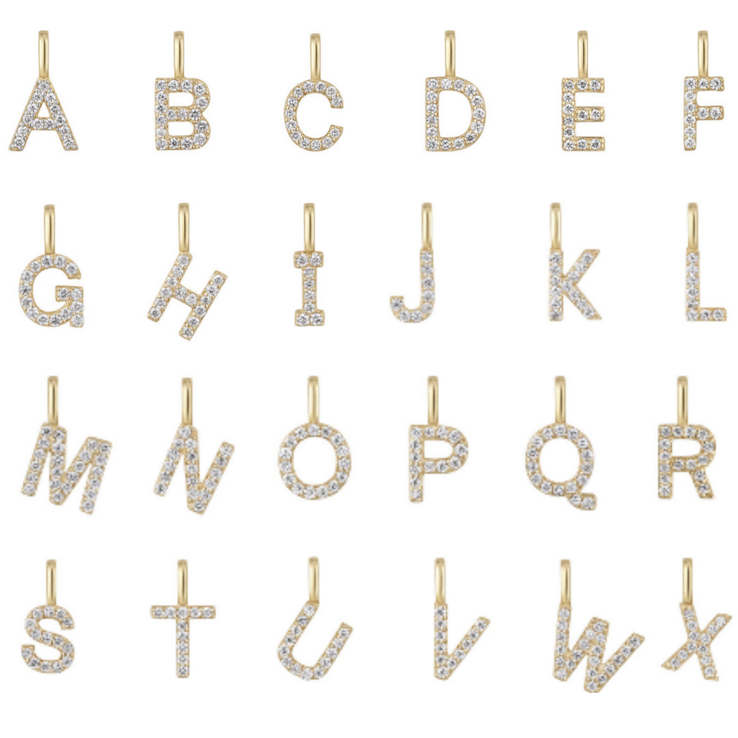 14K Gold on Sterling Silver Paved CZ MINI A-Z Letter Alphabet Initial DIY Charm