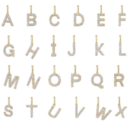 14K Gold on Sterling Silver Paved CZ MINI A-Z Letter Alphabet Initial DIY Charm