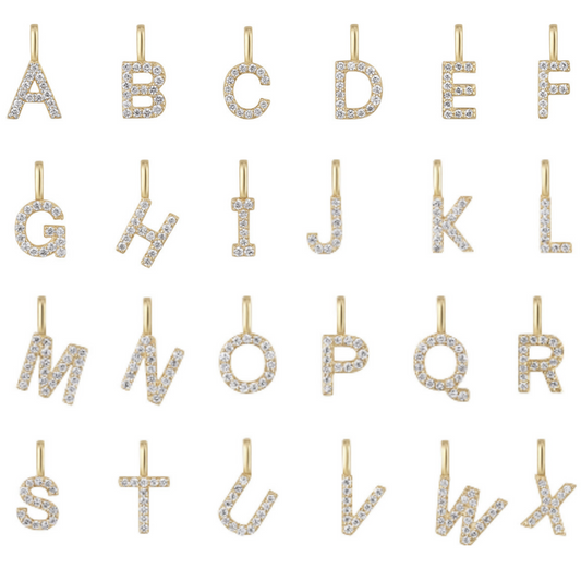 14K Gold on Sterling Silver Paved CZ MINI A-Z Letter Alphabet Initial DIY Charm