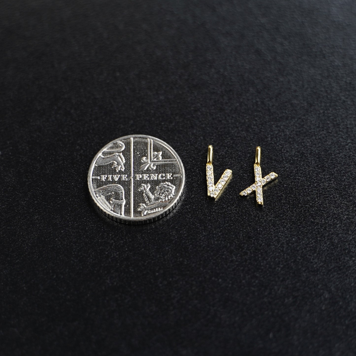 14K Gold on Sterling Silver Paved CZ MINI A-Z Letter Alphabet Initial DIY Charm