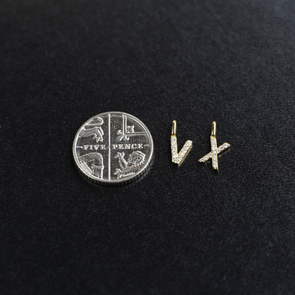 14K Gold on Sterling Silver Paved CZ MINI A-Z Letter Alphabet Initial DIY Charm
