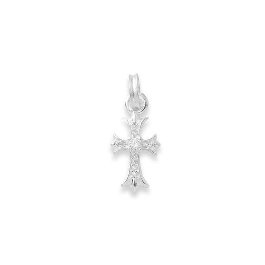 Sterling Silver Fleury Cross Pendant with Clear CZ Stones – 23 mm