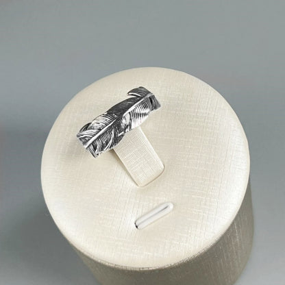 Sterling Sliver 6-8mm Wrap Feather Open Band Angel Wing Leaf Ring Unisex