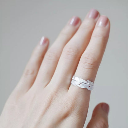 Sterling Sliver 6-8mm Wrap Feather Open Band Angel Wing Leaf Ring Unisex