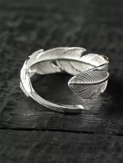 Sterling Sliver 6-8mm Wrap Feather Open Band Angel Wing Leaf Ring Unisex