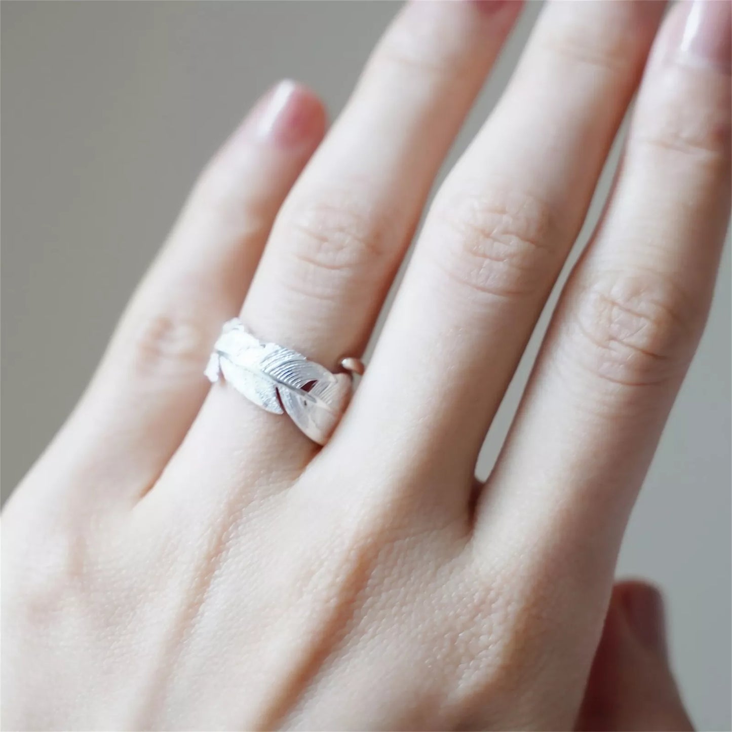 Sterling Sliver 6-8mm Wrap Feather Open Band Angel Wing Leaf Ring Unisex