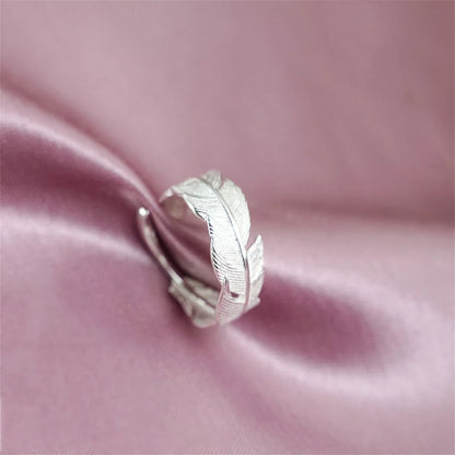 Sterling Sliver 6-8mm Wrap Feather Open Band Angel Wing Leaf Ring Unisex