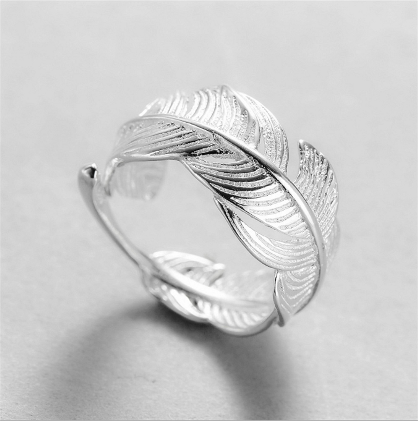 Sterling Sliver Wrap Feather Open Band Angel Wing Leaf Silver Ring A - sugarkittenlondon