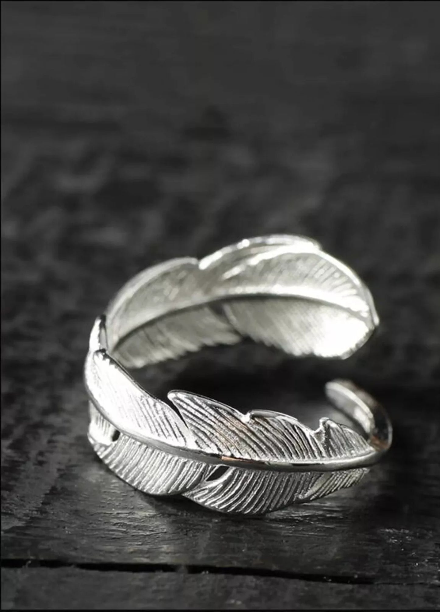 Sterling Sliver 6-8mm Wrap Feather Open Band Angel Wing Leaf Ring Unisex