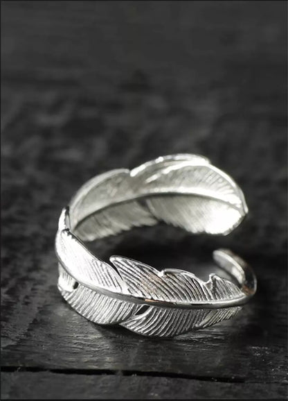 Sterling Sliver 6-8mm Wrap Feather Open Band Angel Wing Leaf Ring Unisex