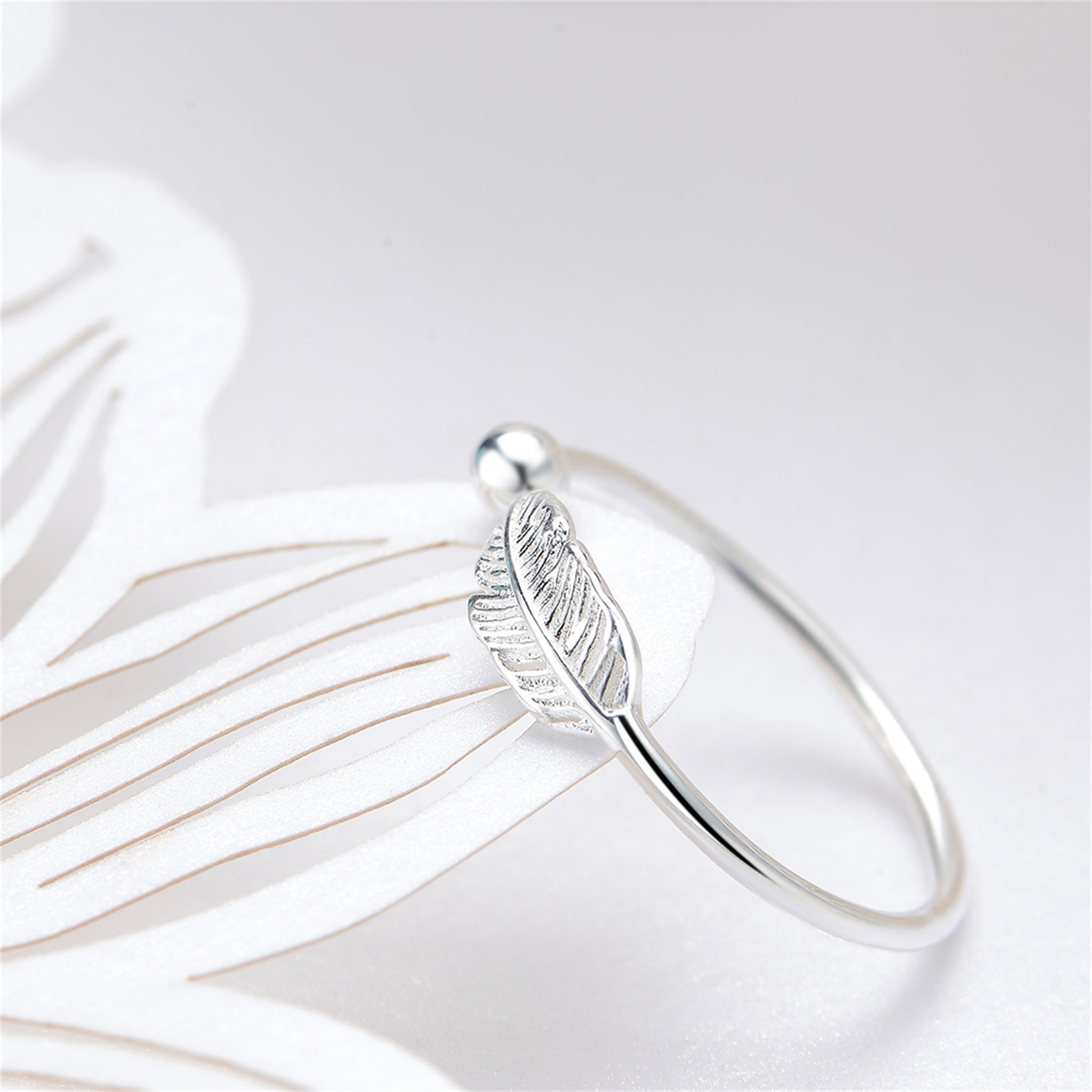 Sterling Silver Feather Angel Open Ring with Adjustable Fit - sugarkittenlondon