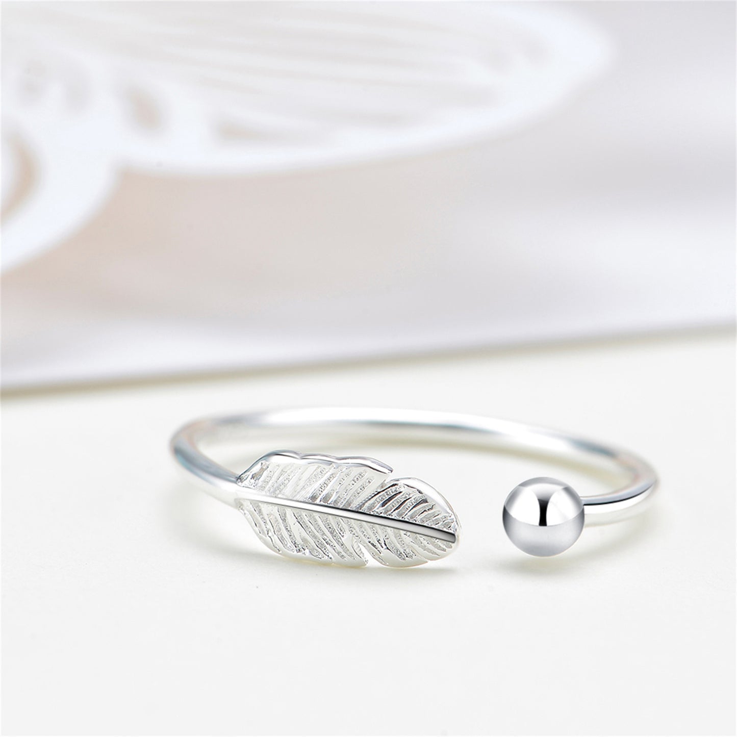 Sterling Silver Feather Angel Open Ring with Adjustable Fit - sugarkittenlondon