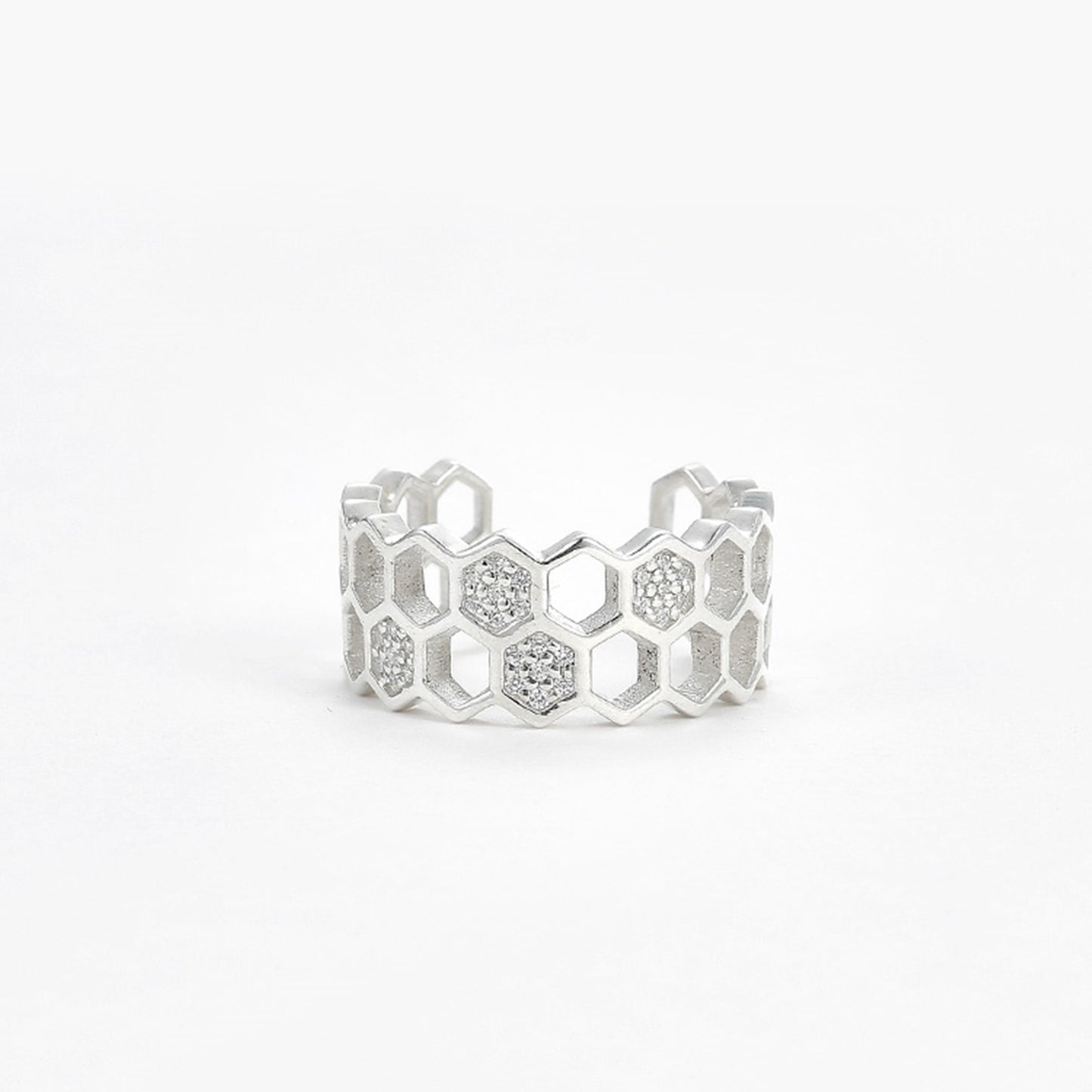 Sterling Silver Beehive Paved CZ Double Layer Open Band Wrap Ring - sugarkittenlondon