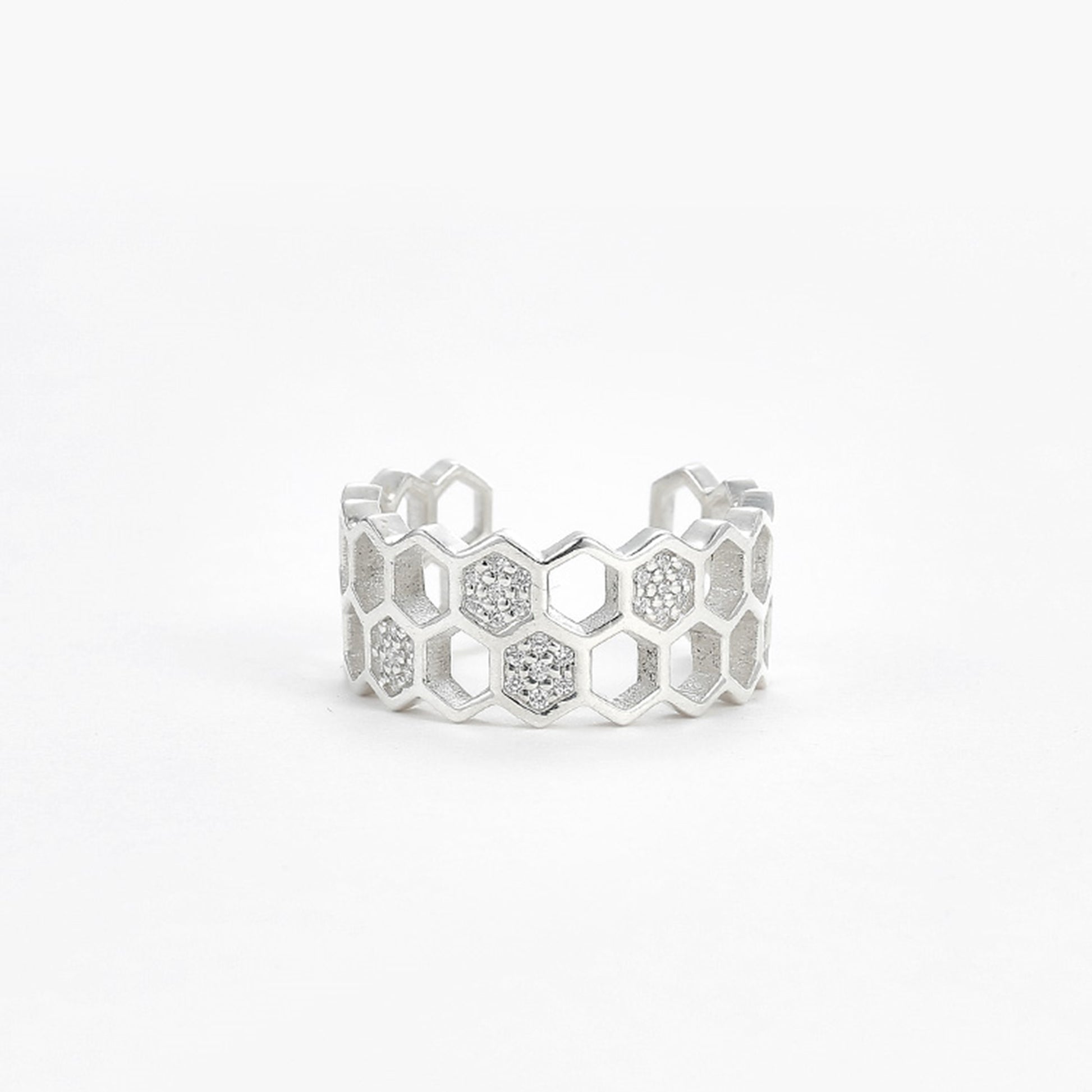 Sterling Silver Beehive Paved CZ Double Layer Open Band Wrap Ring - sugarkittenlondon