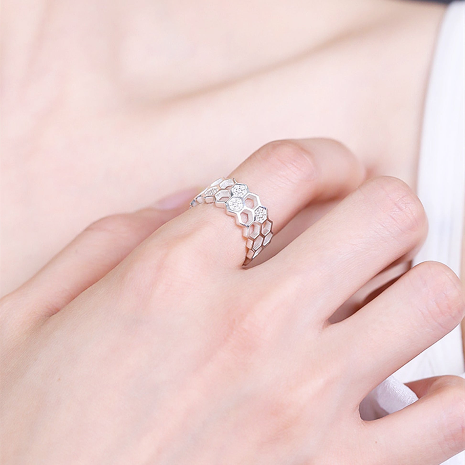 Sterling Silver Beehive Paved CZ Double Layer Open Band Wrap Ring - sugarkittenlondon