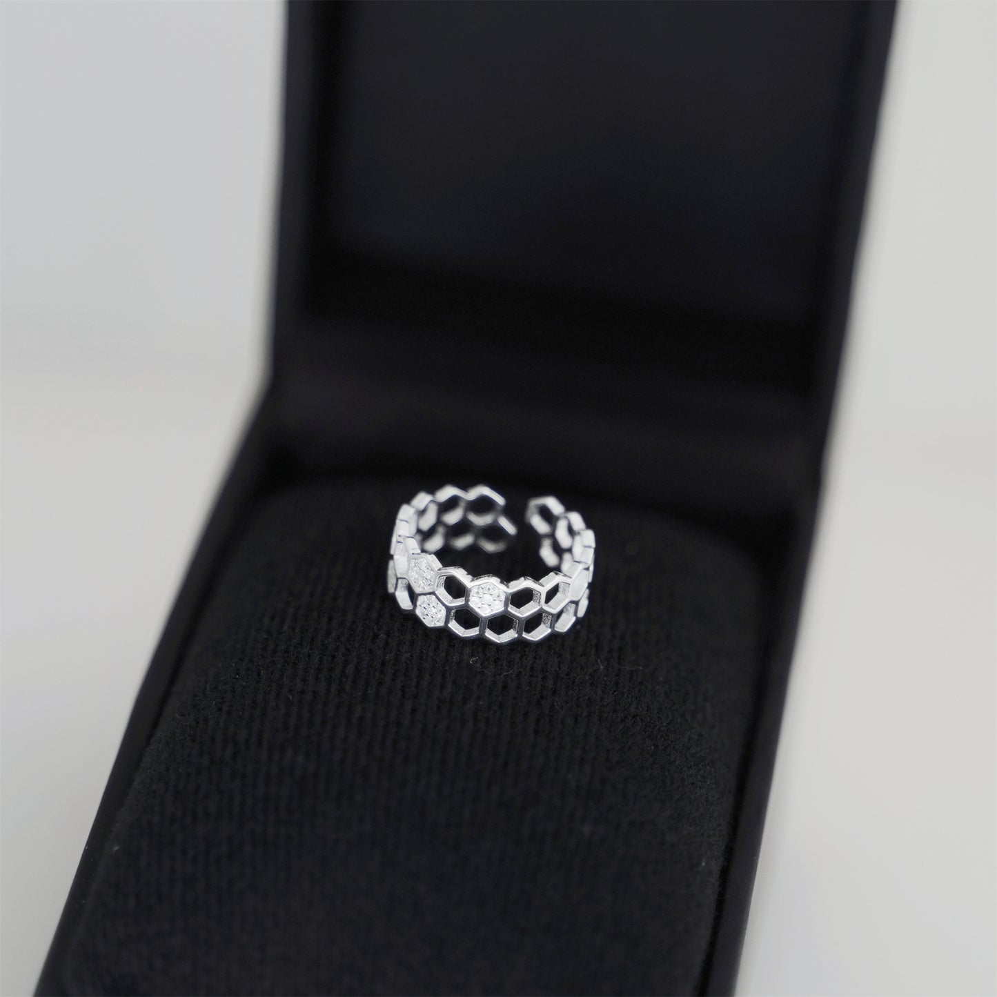 Sterling Silver Beehive Paved CZ Double Layer Open Band Wrap Ring - sugarkittenlondon