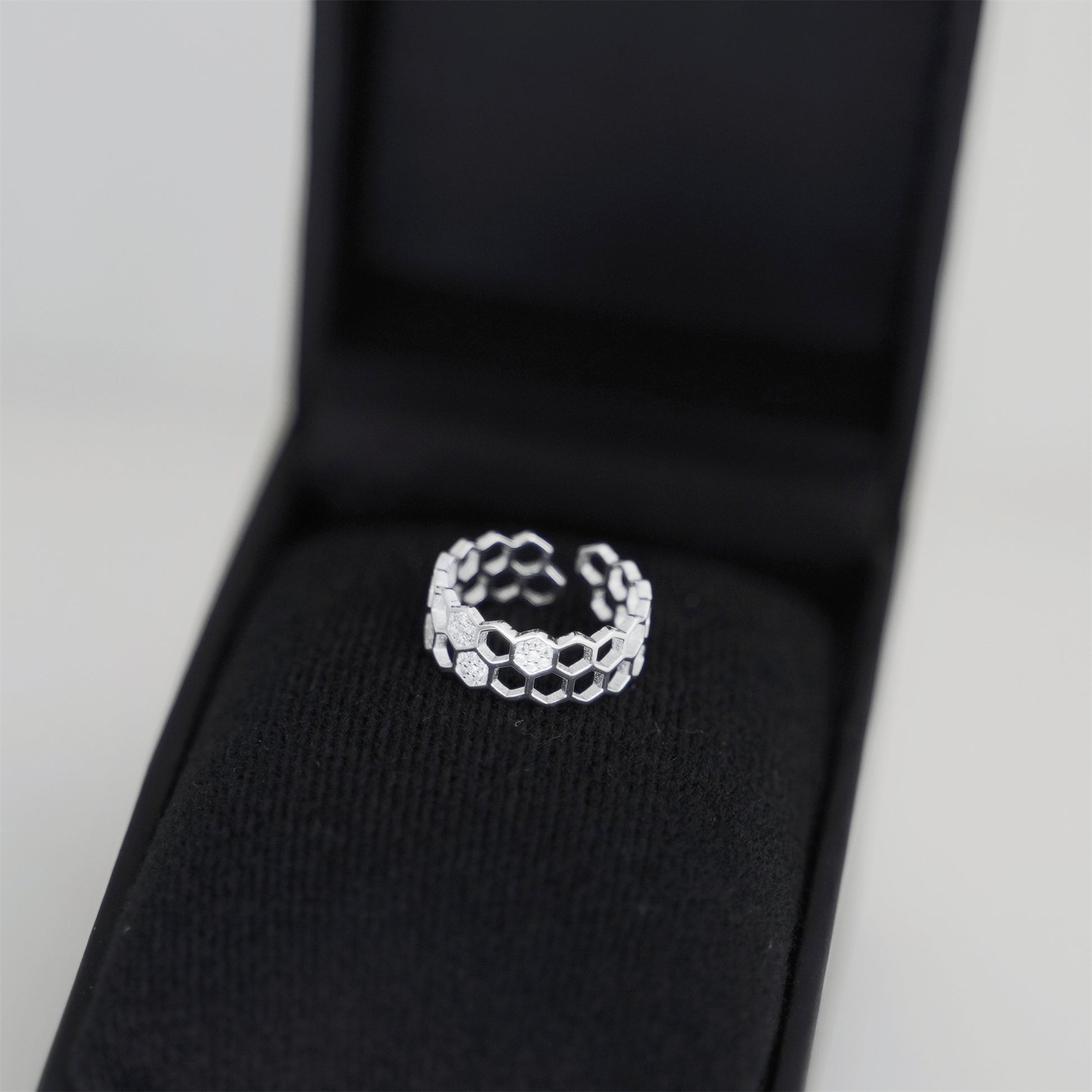 Sterling Silver Beehive Paved CZ Double Layer Open Band Wrap Ring - sugarkittenlondon
