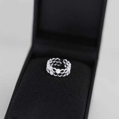 Sterling Silver Beehive Paved CZ Double Layer Open Band Wrap Ring - sugarkittenlondon