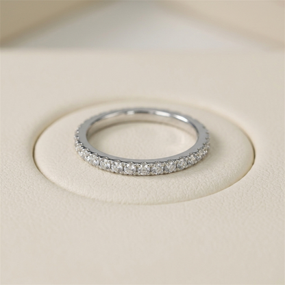 Rhodium CZ eternity band, close-up of full pavé-set stone band