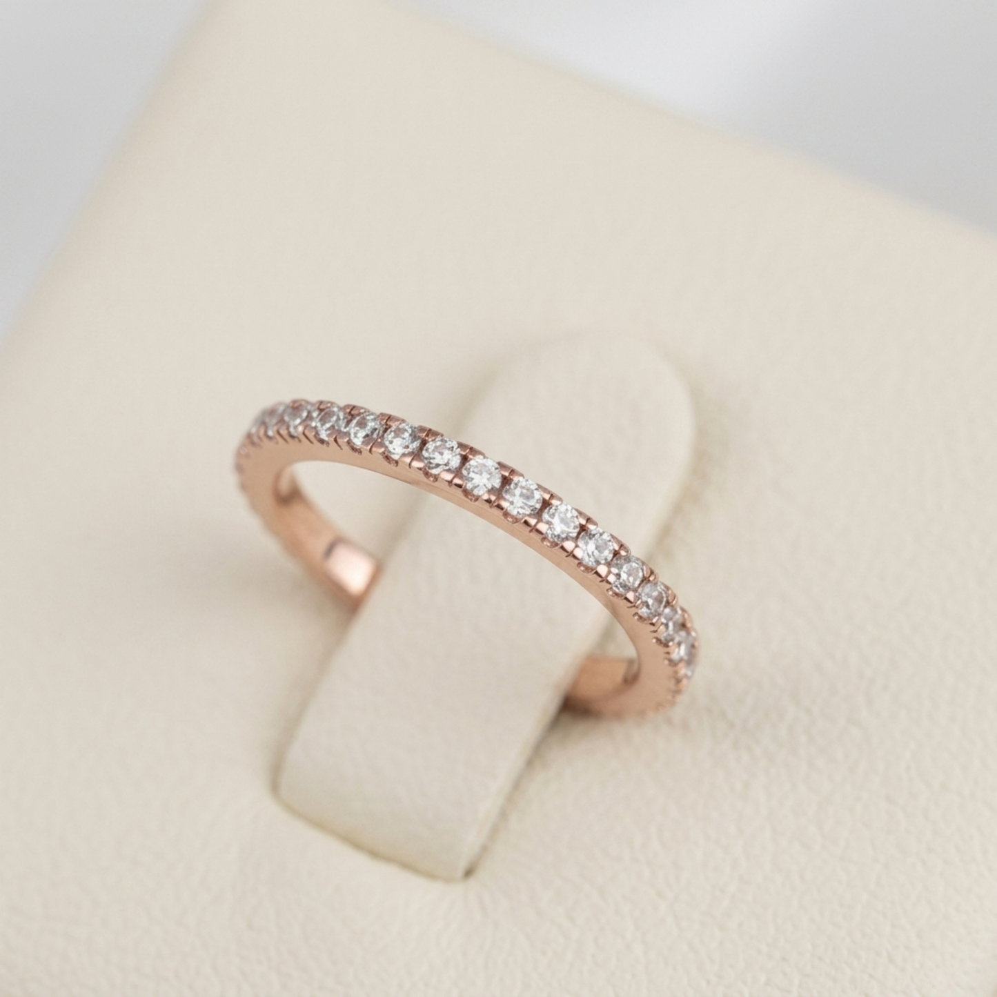 Rose gold CZ eternity band with pavé stones, continuous sparkling row