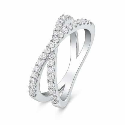 Sterling Silver Criss Cross Infinity Half Eternity 1.5mm Paved CZ Ring J - T1/2