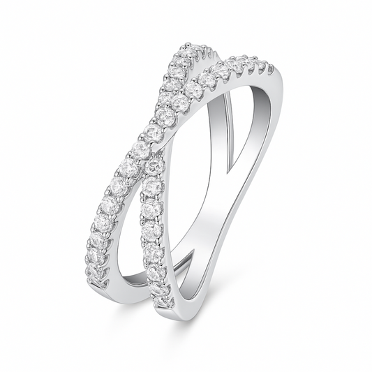 Sterling Silver Criss Cross Infinity Half Eternity 1.5mm Paved CZ Ring J - T1/2