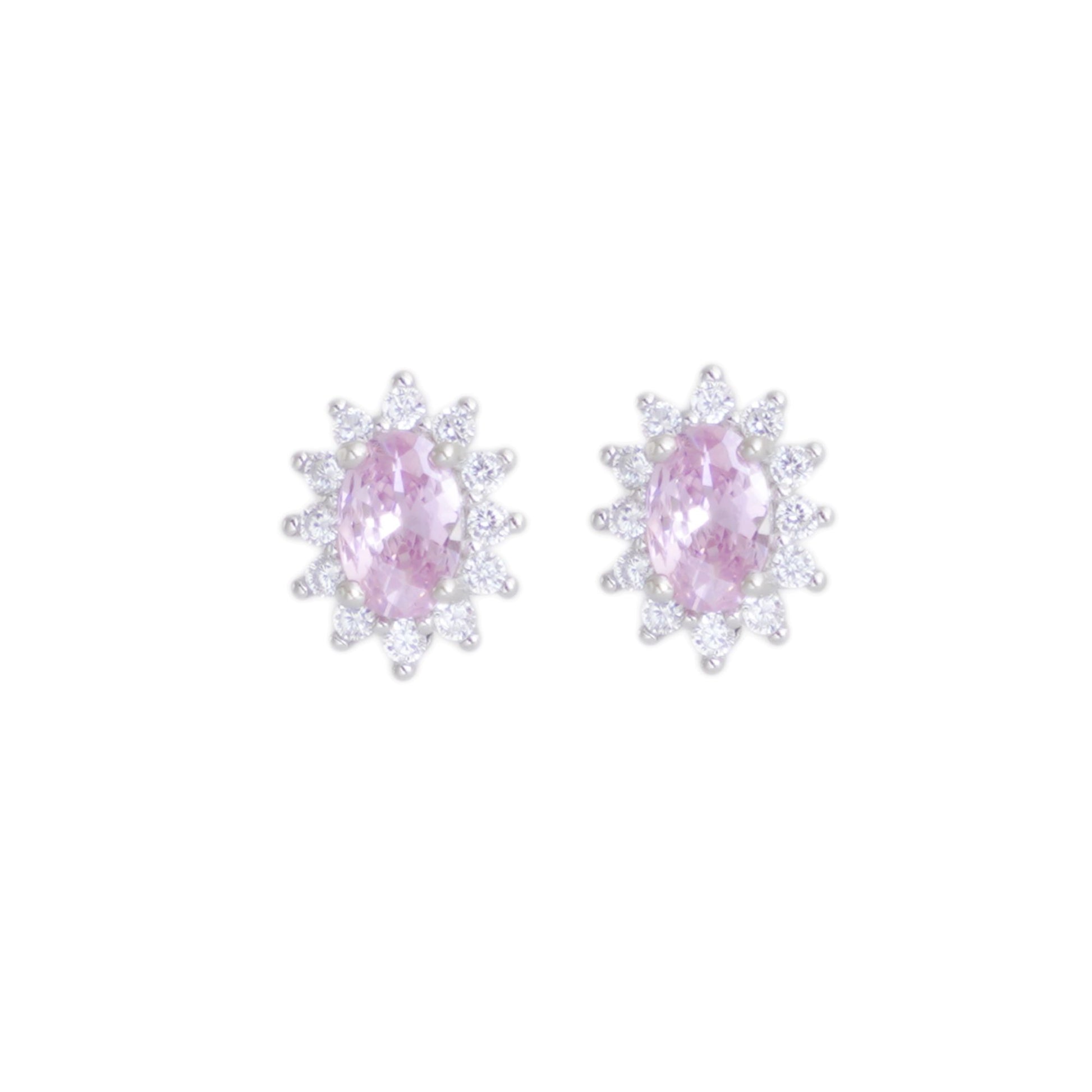 Sparkling Pink Oval CZ Cluster Stud Earrings in 925 Sterling Silver - sugarkittenlondon