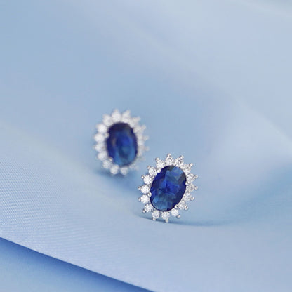 Cluster Stud Earrings in Sterling Silver with Blue Sapphire CZ - sugarkittenlondon