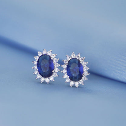 Cluster Stud Earrings in Sterling Silver with Blue Sapphire CZ - sugarkittenlondon