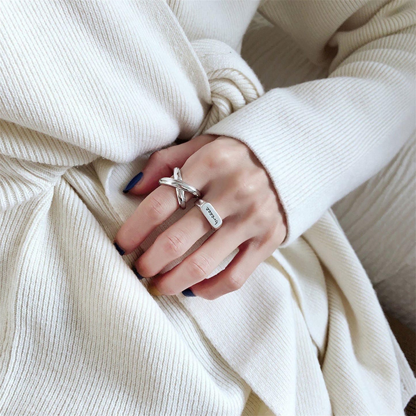 925 Sterling Silver Cross Ring with Chunky Infinity Eternity Love Knot - sugarkittenlondon