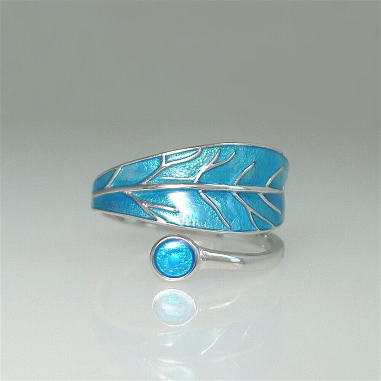 Open Band Sterling Silver Blue Leaf Glazed Dot Wrap Ring - sugarkittenlondon