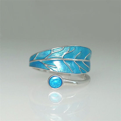 Open Band Sterling Silver Blue Leaf Glazed Dot Wrap Ring - sugarkittenlondon