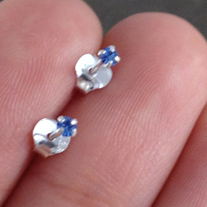 Sterling Silver Small 1.5mm CZ Clear Blue Black Red Opal Green Earrings with Small CZ - sugarkittenlondon