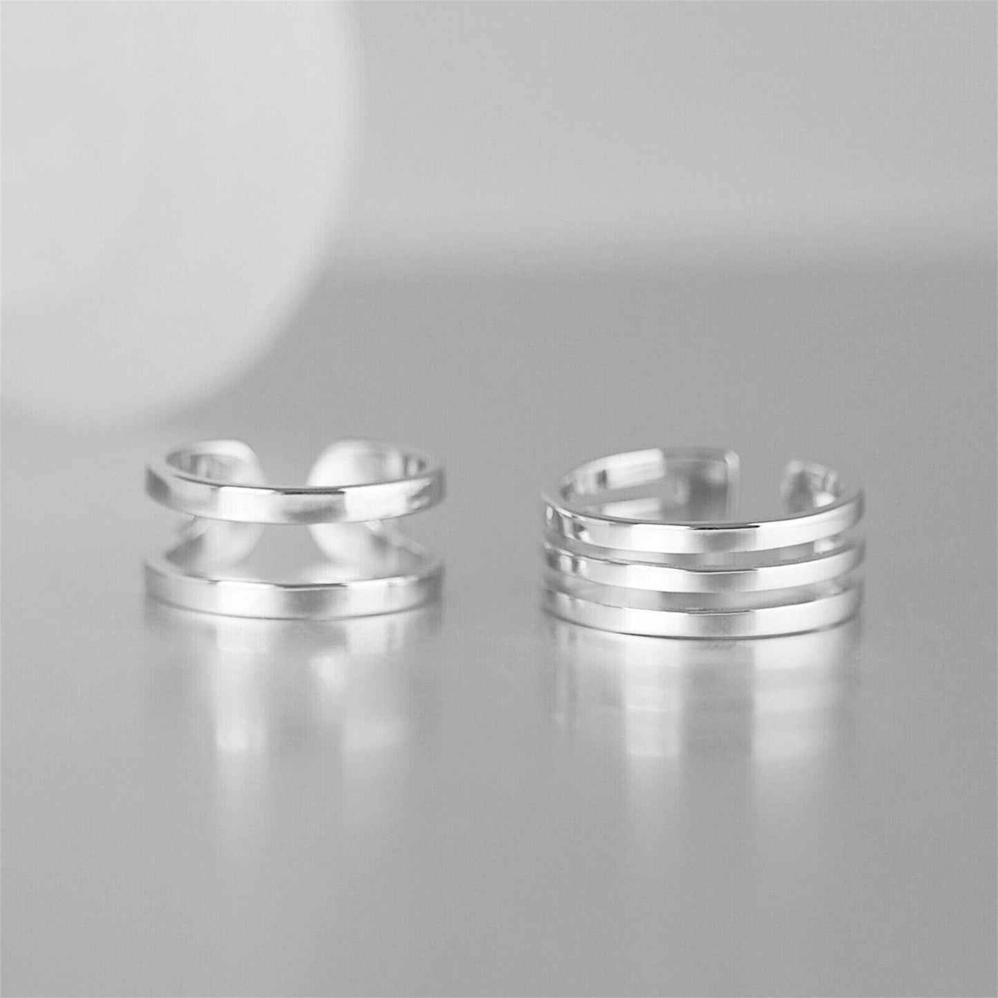 Sterling Silver Triple Parallel Bar Couple Rings with Wide Line Open Band - sugarkittenlondon