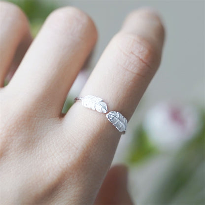 Sterling Silver Double Feather Angel Finger Wing Pair Open Band Ring with Adjustable Size - sugarkittenlondon