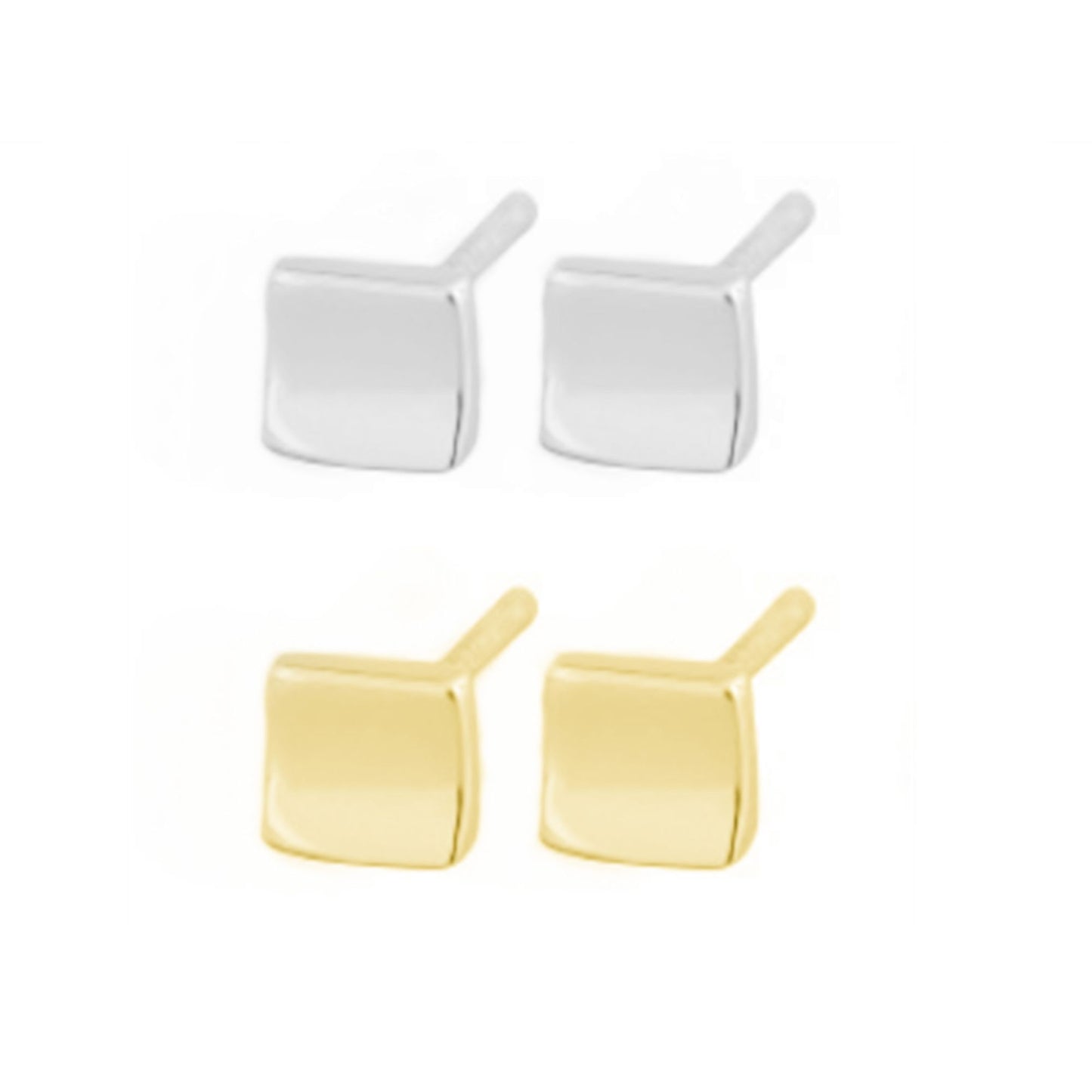 Sterling Silver Mini Bent Concaved Cube Square Stud Earrings 2 Tones - sugarkittenlondon