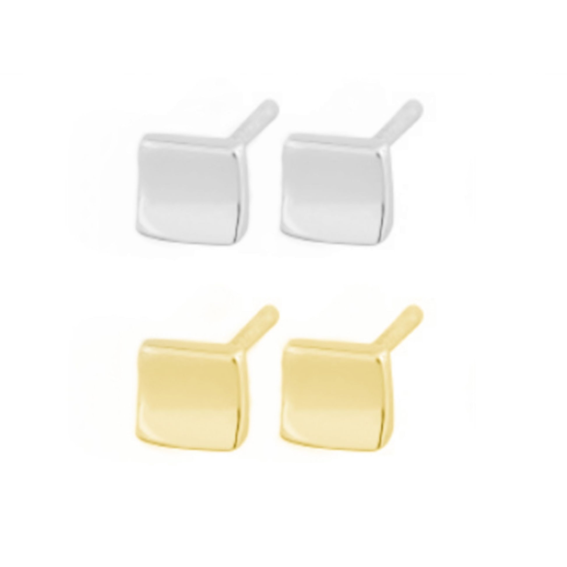 Sterling Silver Mini Bent Concaved Cube Square Stud Earrings 2 Tones - sugarkittenlondon