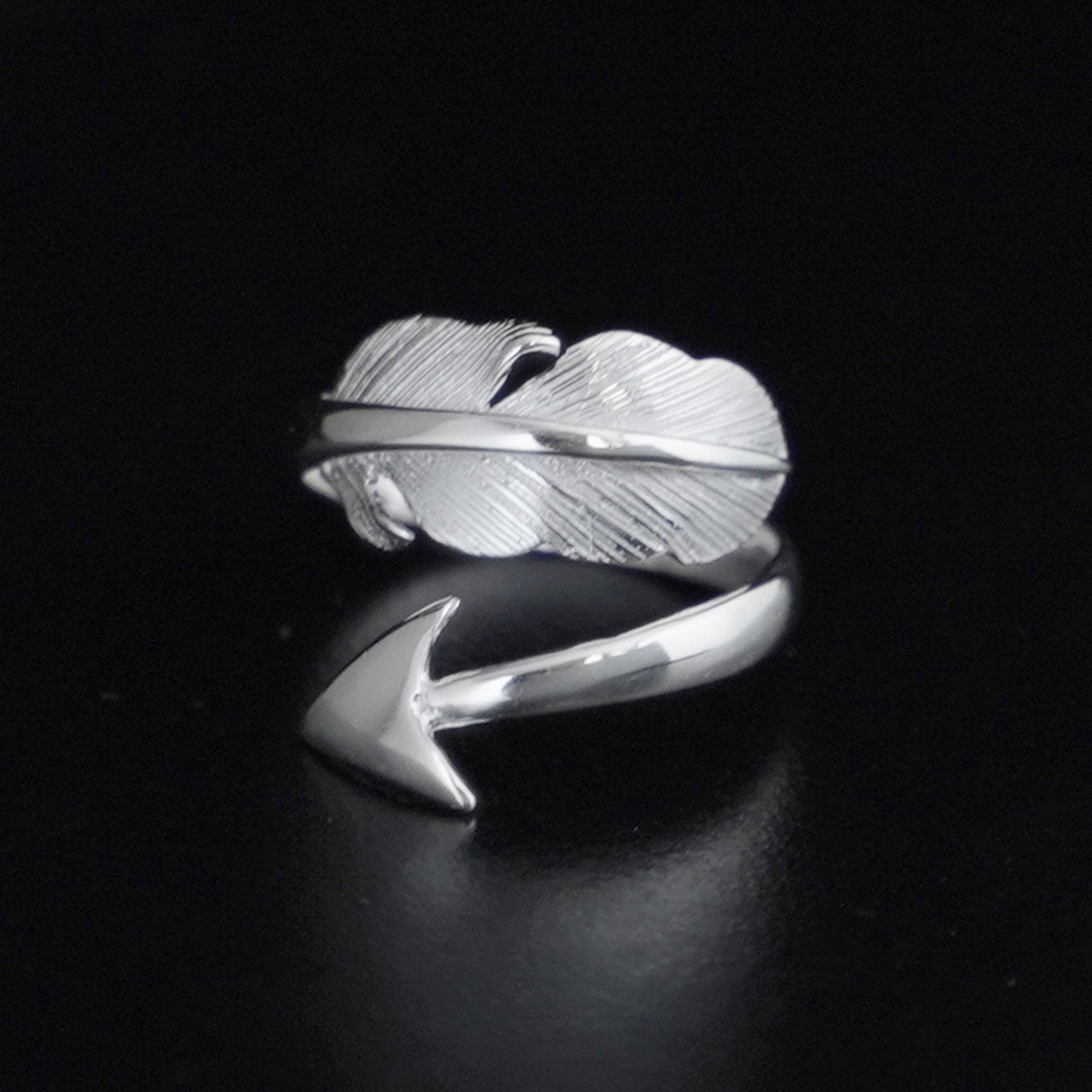 Sterling Silver Oxidized Wing Arrow Feather Ring, Adjustable Ring - sugarkittenlondon