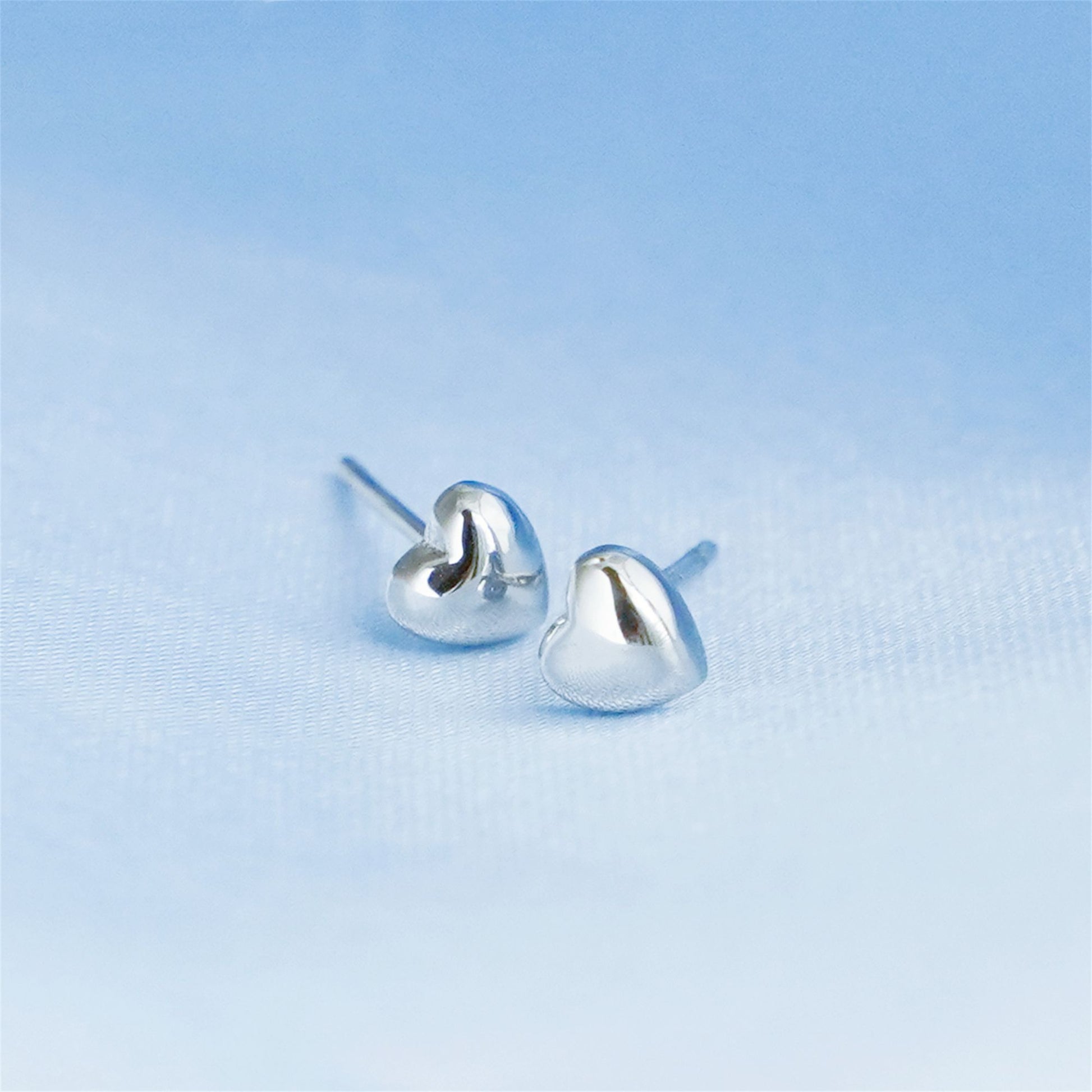 925 Sterling Silver Stud Heart Earrings with Puffy Shiny Finish - sugarkittenlondon
