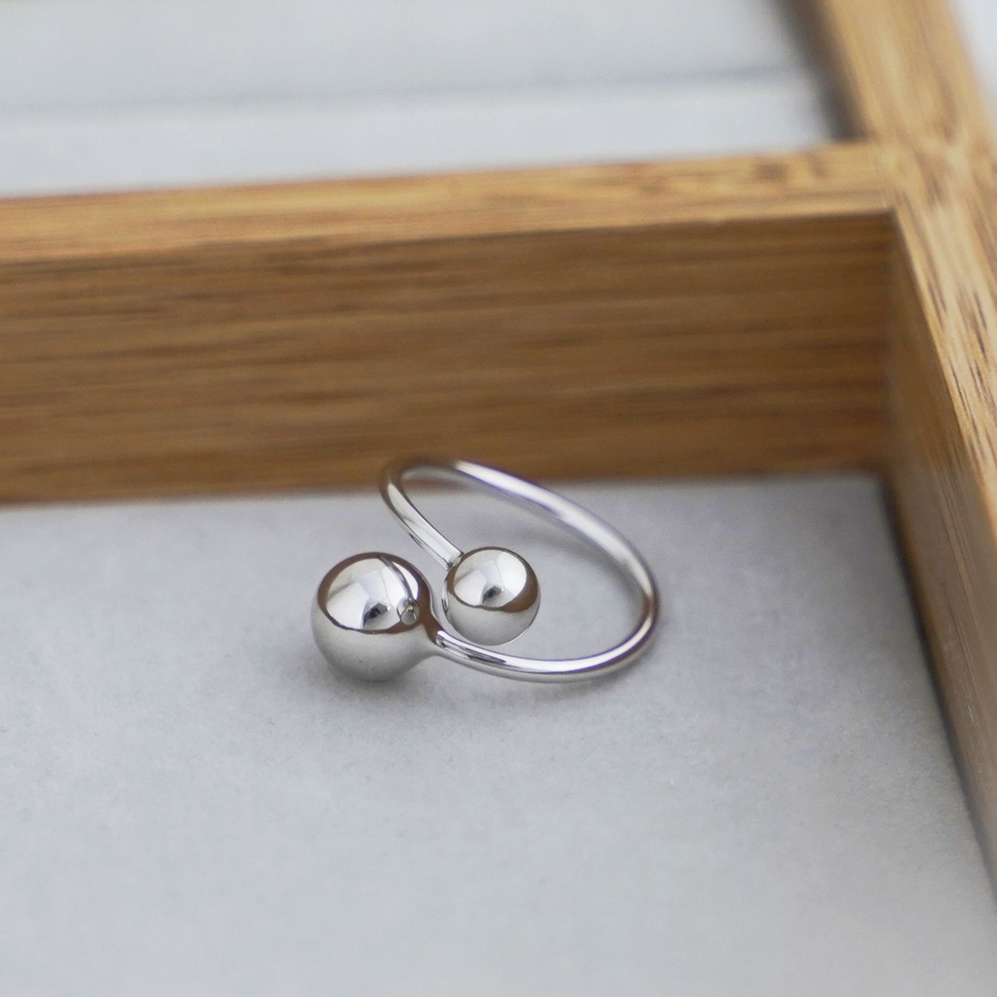 Adjustable Sterling Silver Bead Wrap Ring with Twist Design, 5mm, 6mm, and 8mm Balls - sugarkittenlondon