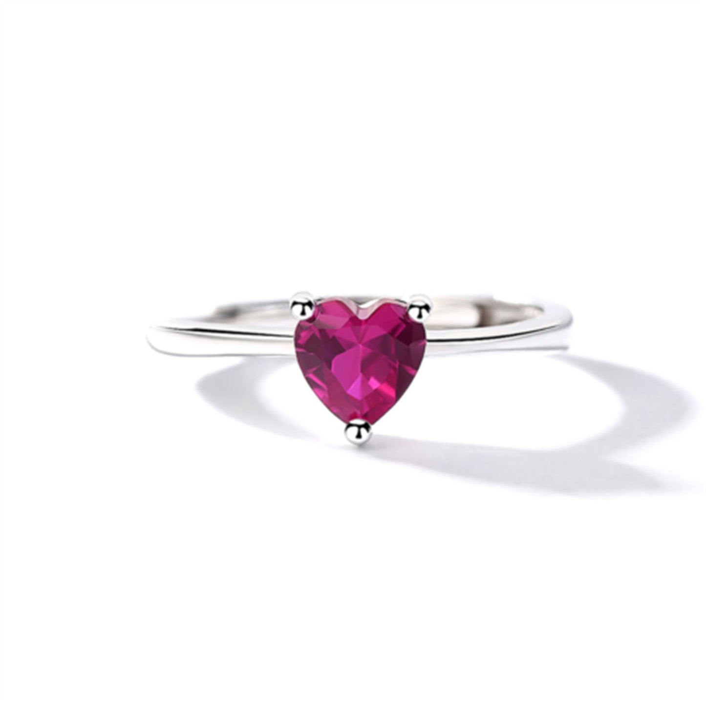 Rhodium on Sterling Silver Solitaire Heart Shaped Cut Magenta CZ Sizable Ring - sugarkittenlondon