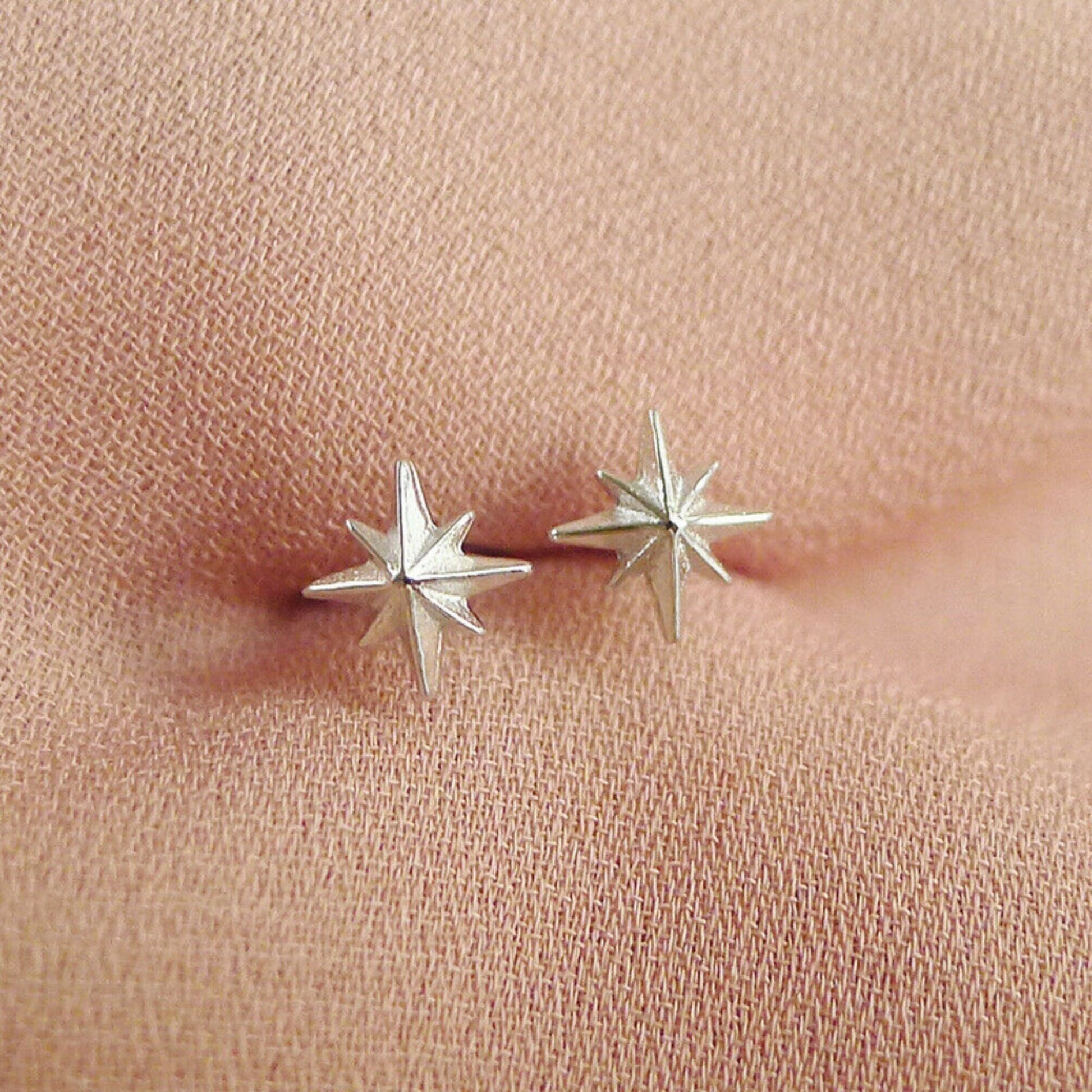 Sterling Silver Small 6mm Plain North Pole Star Stud Piercing Earrings - sugarkittenlondon