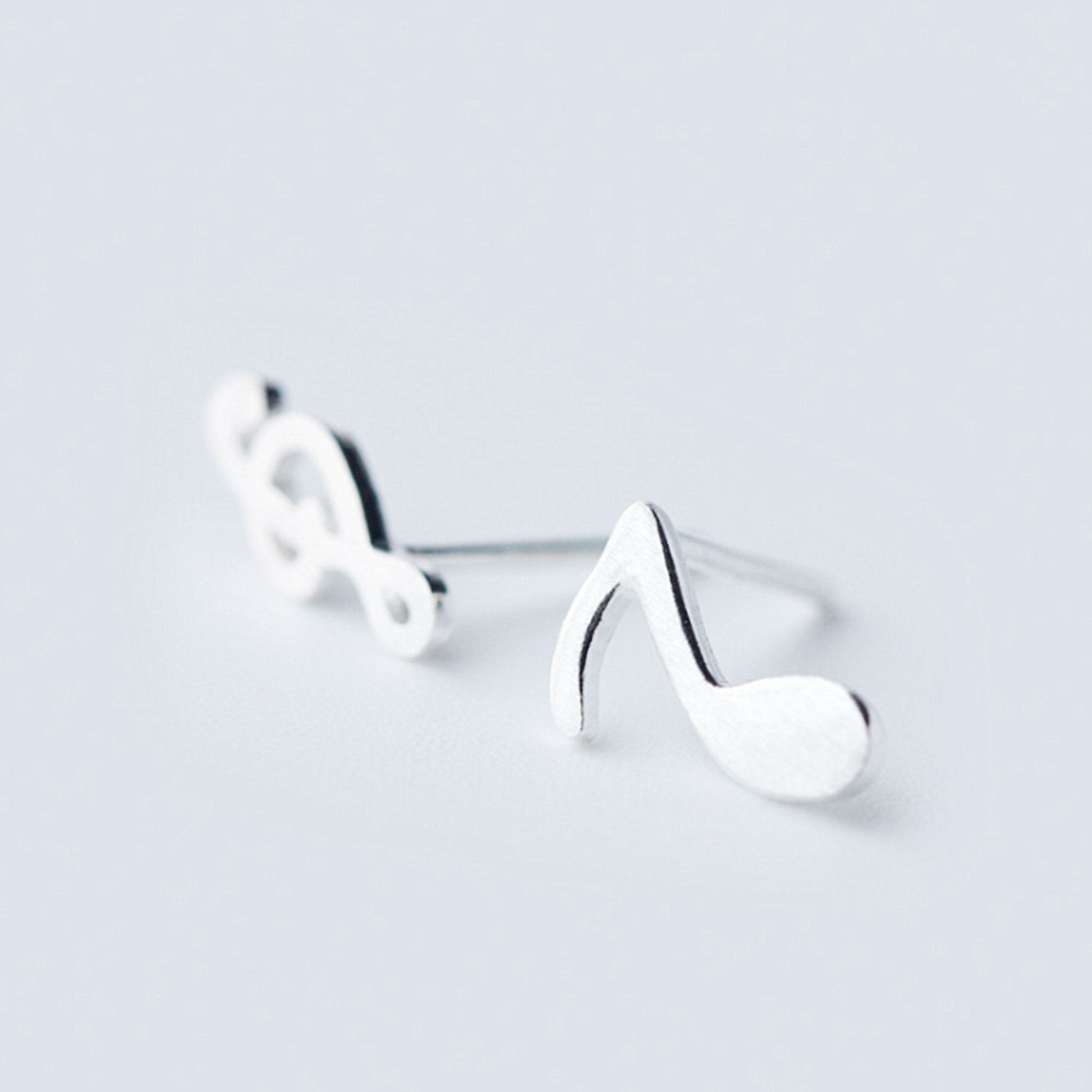 Sterling Silver Shiny Asymmetric Musical Note G Treble Clef Studs Earrings - sugarkittenlondon